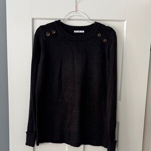 Pink Clover heatherd Black Button-Accent Sweater